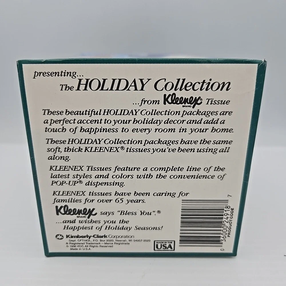 1992 Vintage Christmas Santa Claus Kleenex Box Empty Holiday Decor USA Made